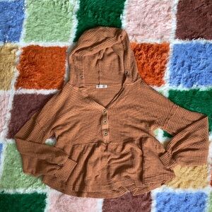 Carole Christian Orange Brown Waffle Knit Hoodie Sweater